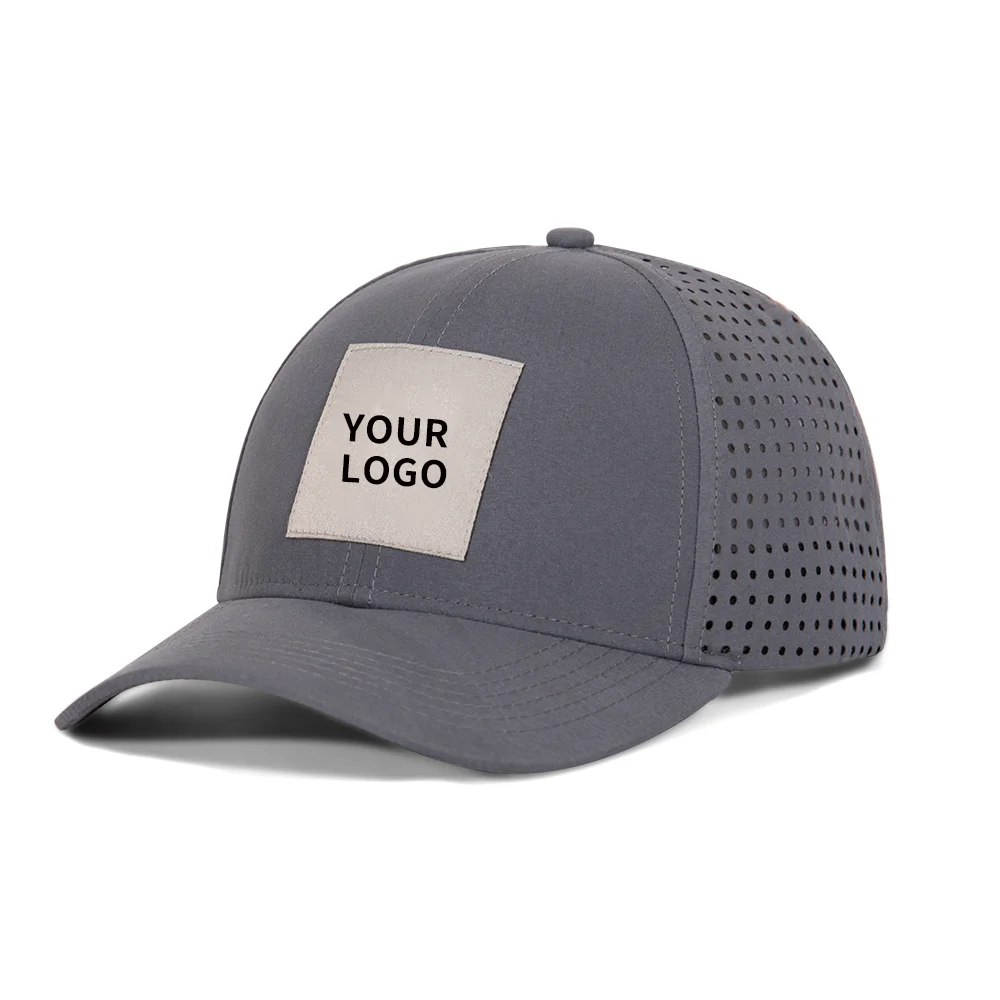 OEM Factory Price 6 Panel Men Waterproof Curved Brim Baseball Caps Custom Woven Patch Logo Laser Cut Hole Sport Golf Hats