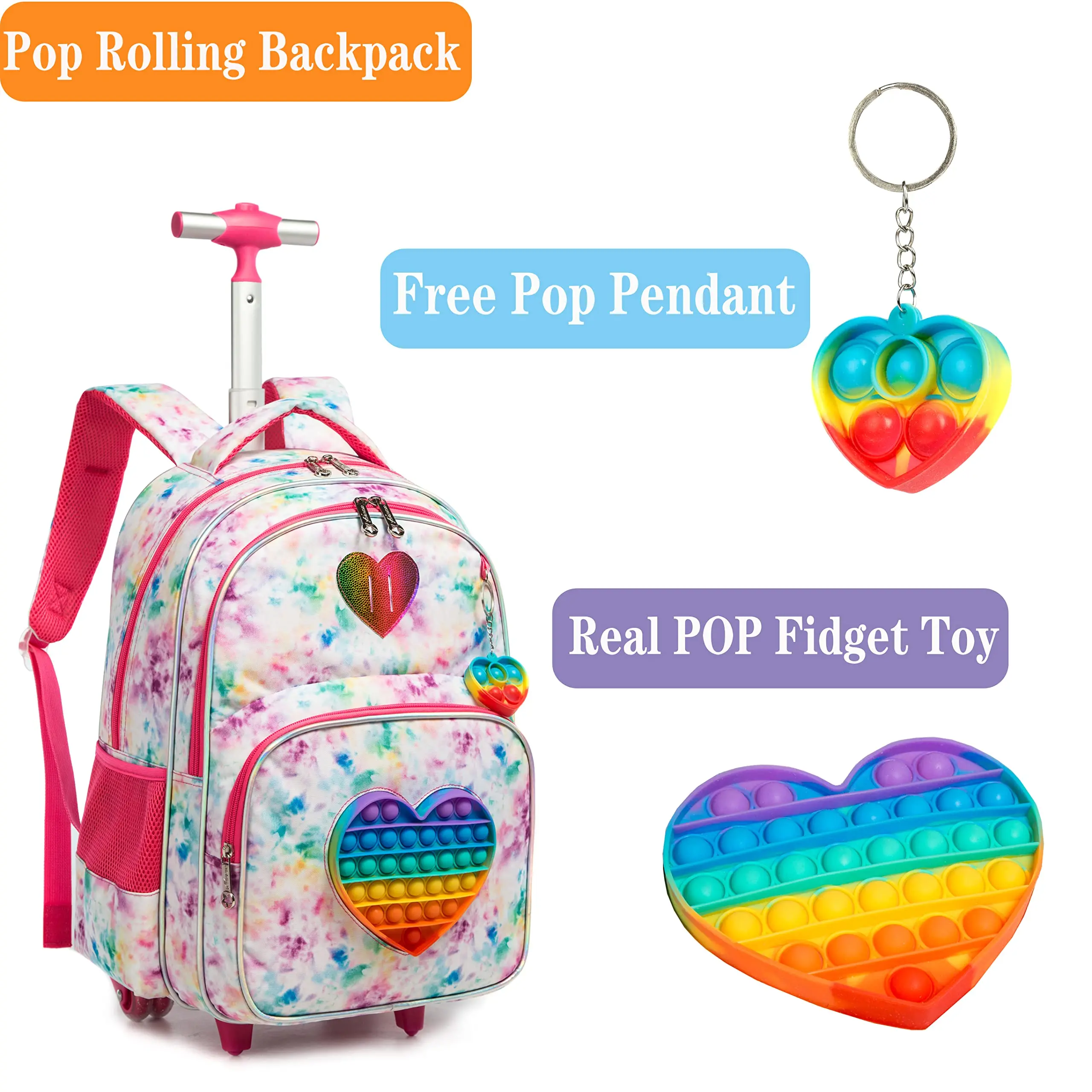 POP Fidget Rolling Backpack for Girls Push Popper Bubble Fidget Toy Wheels Backpacks
