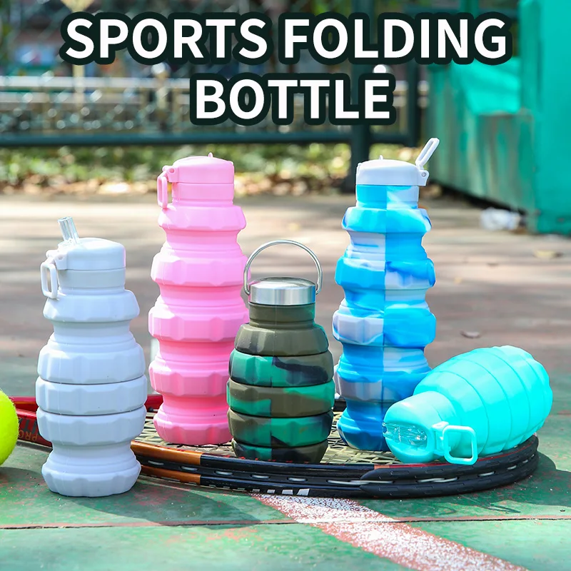 500ml Cover with suction nozzle silicone folding water bottle grenade shaped silicone water bottle