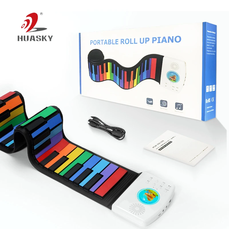 
49 Keys Rainbow Roll Up Piano Electronic Keyboard Colorful Silicon Keys Built in Speaker Musical Education Toy for Kids 