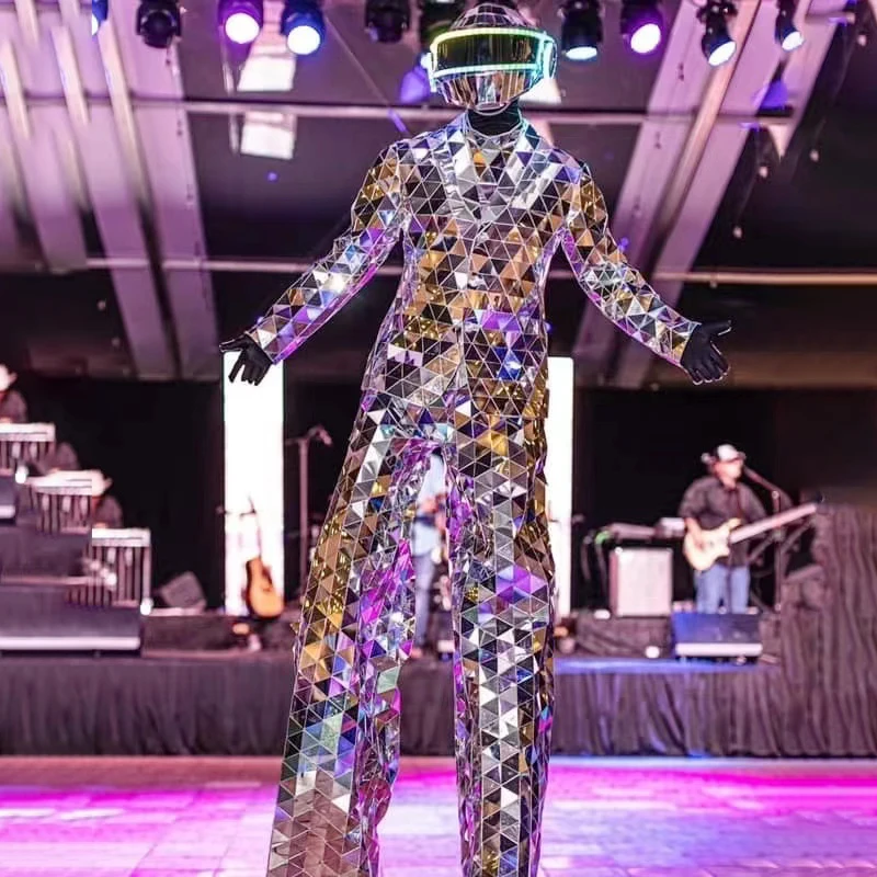 Customized night club entertainment costumes/dance costume props/sliver golden mirror man costume for sale