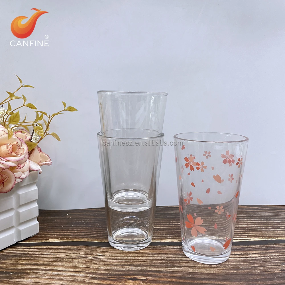 High Borosilicate Glass Home Glassware Glass Water Juice Cups Tumbler Decal Printing Drinking Glass Mug
