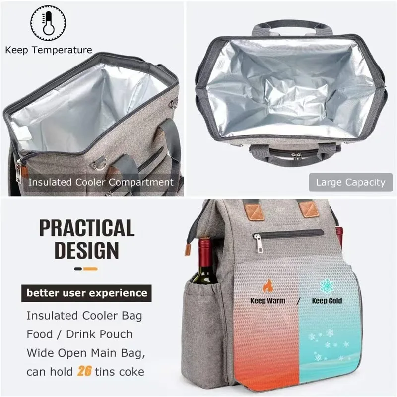 New Picnic Cooler Bag with Insulated Compartment Bottle Holders and Waterproof Picnic Bag Perfect for Hiking, Beach, Camping