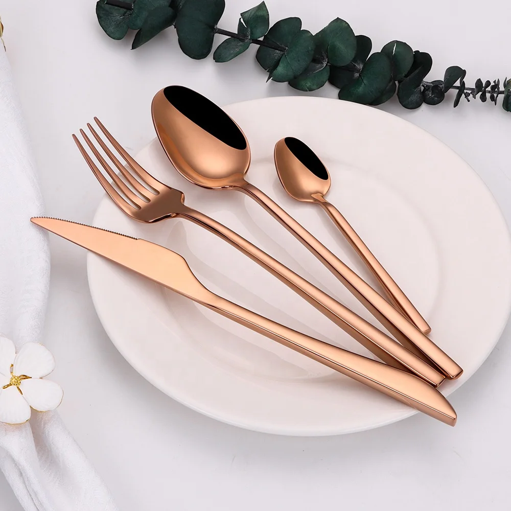 rose gold cutlery set stainless steel 18-10 forged hotel flatware flatware copper golden fork knife and spoon set for weddings