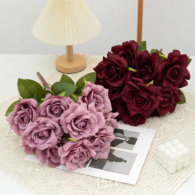 New Arrival Ins Style 11 Heads Artificial Silk Rose Flowers Home Hotel Wedding Decoration