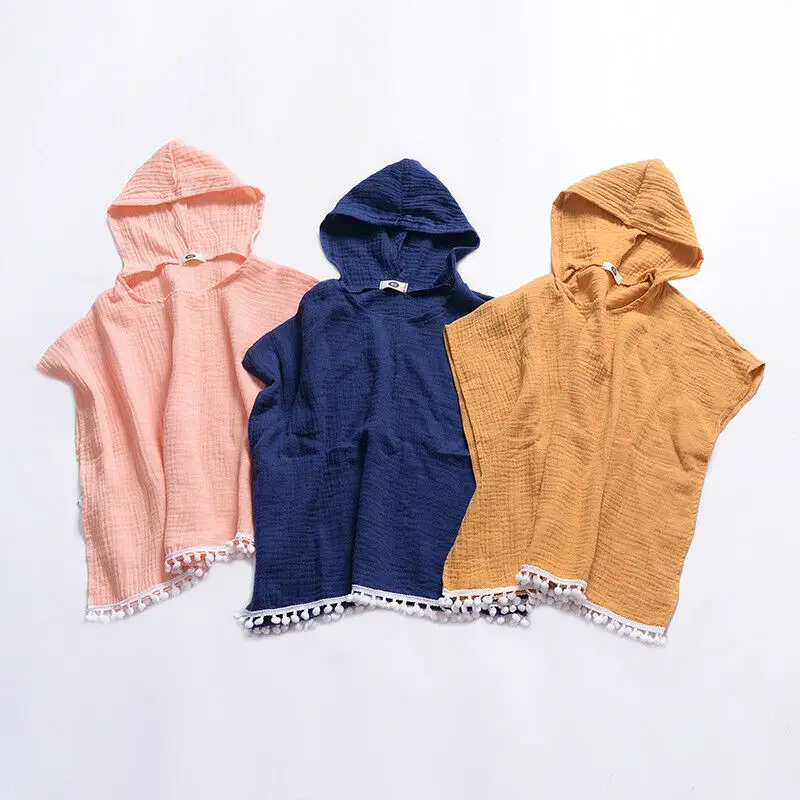 Cute Summer Toddler Kids Baby Girls Boys Long Cardigan Cape Dress Beach Cover Up Solid Casual Kids Hooded Top Blouse
