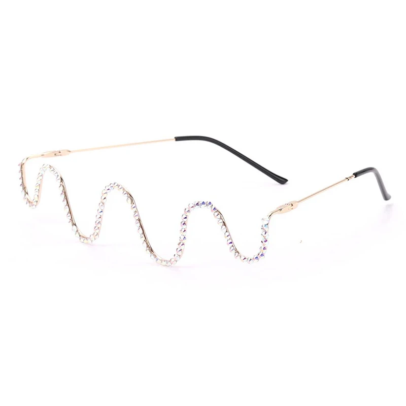 S2056 Fashion Women Hand Diamonds half Rim Metal Frames Glasses Without Lens