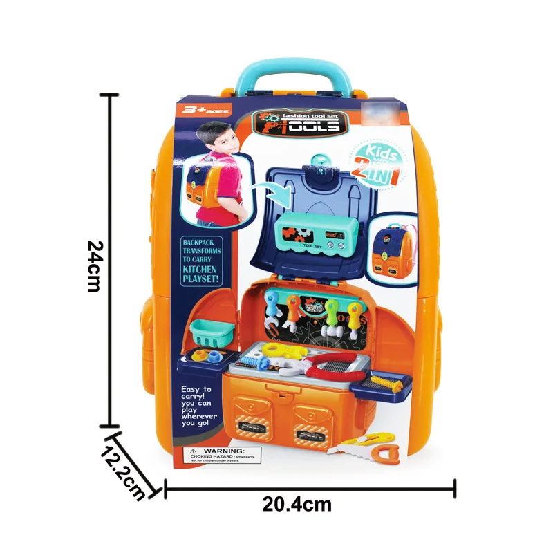 Hot Selling 2-in-1 Plastic Tool Set Toy Backpack Unisex Pretend Play Engineer Model Toy for Kids Educational Toy for Boys Girls