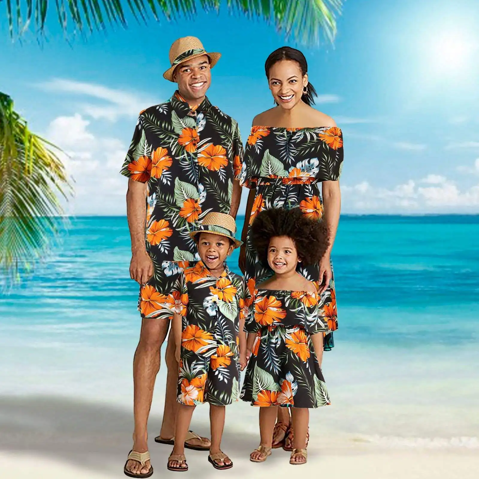 Mommy And Me Dresses Father And Son Shirts Clothes Set Summer Beach Family Matching Outfits