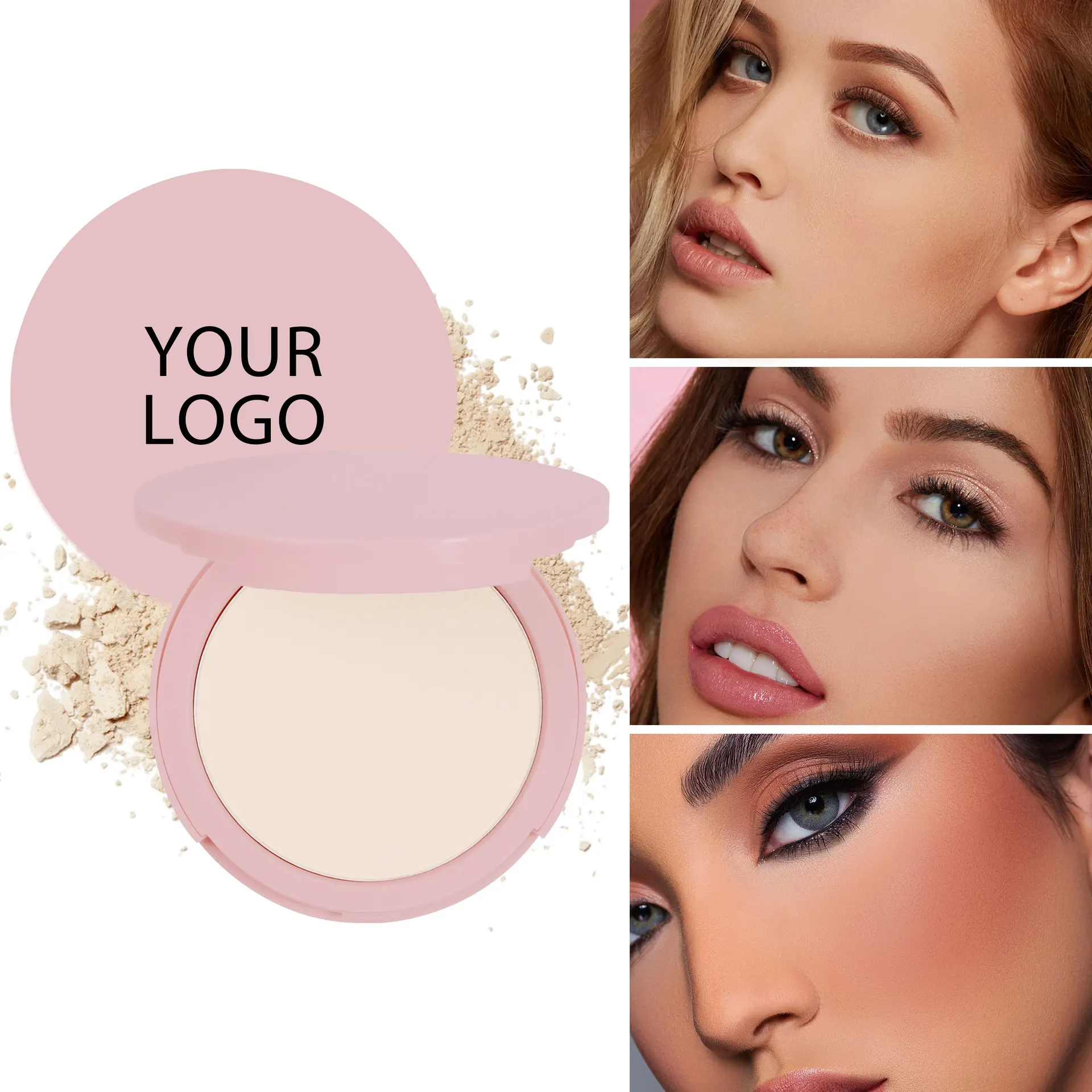 Pink Nude Matte Waterproof Oil Control Pressed Setting Powder Foundation Concealer Custom Logo Makeup Base Compact Powder
