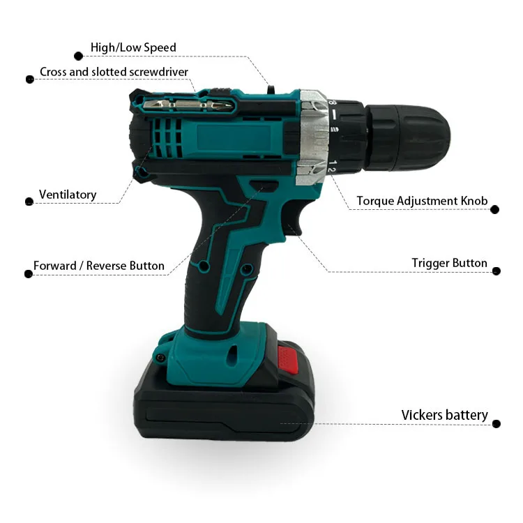 Impact Battery Cordless Drill Multi-function Power Drills Electric Screwdriver Set