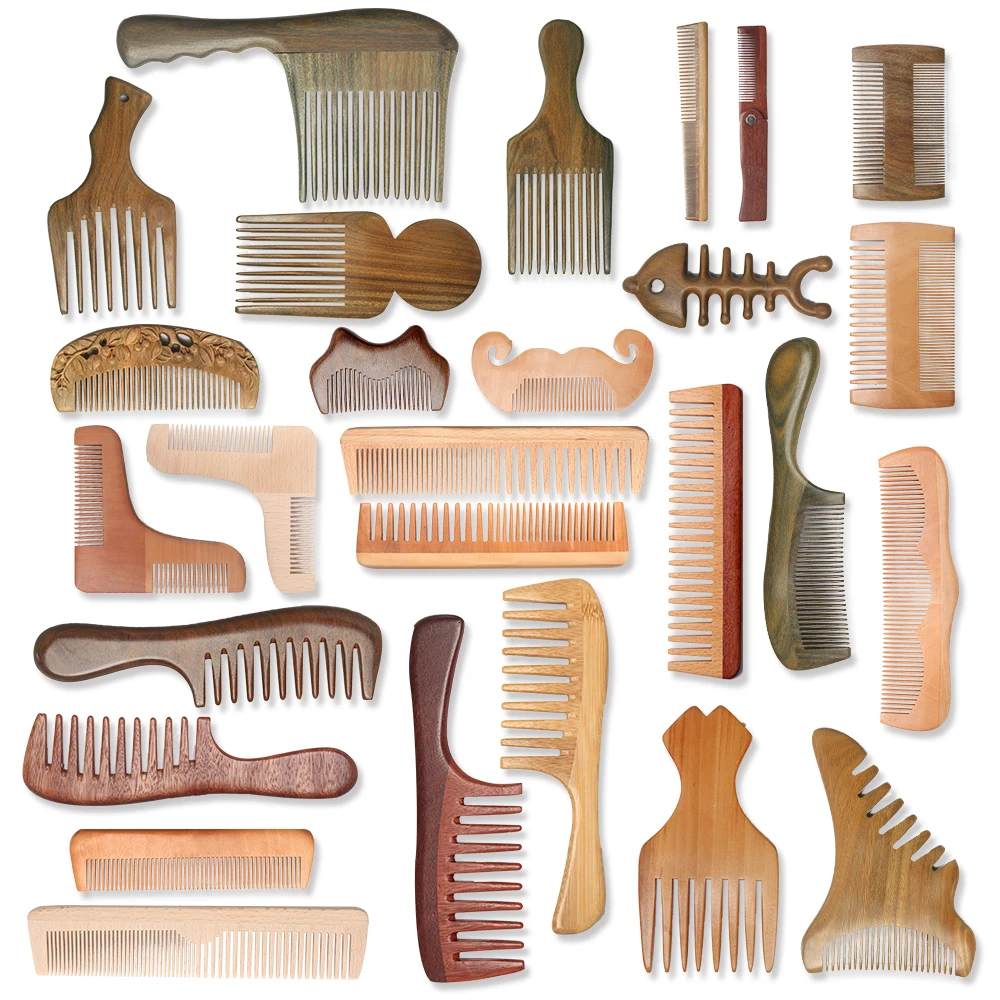 Wholesale OEM ODM Anti Static Beard Pocket Comb  Grooming Bamboo Wide Tooth Comb Sandalwood