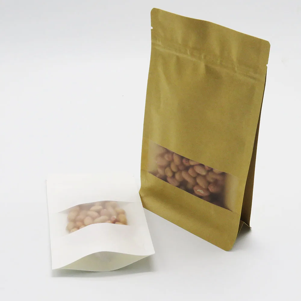 water resistant grease proof inside self seal snack nuts packaging kraft paper pouch bag