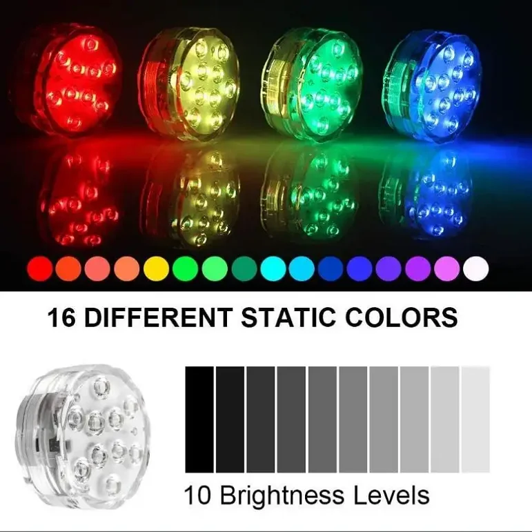 Submersible Light 10 LED RGB Light with Remote Battery Powered Waterproof Accent Light for Aquarium Pond Swimming Pool Garden