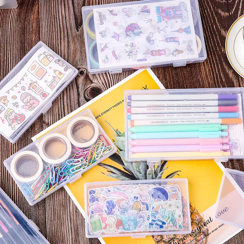 1 PC New Stationery Stickers Plastic Transparent Storage Box Organizer Container Art Tool Case for Craft Desktop