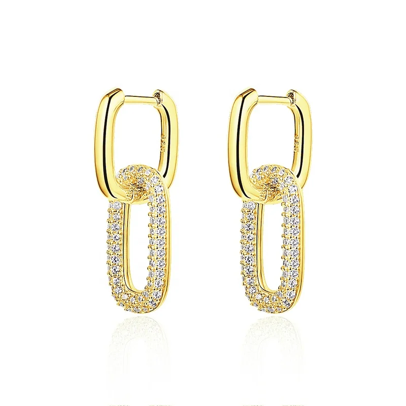 925 Silver Earring Gold Plated Womens Fashion Korean Jewelry CZ sterling silver earrings