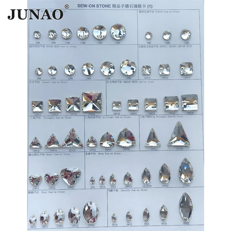 JUNAO Wholesale TOP Quality Sewing K9 Cosmic Clear Crystal Strass Flatback Sew On Glass Rhinestones For Wedding Dress Crafts