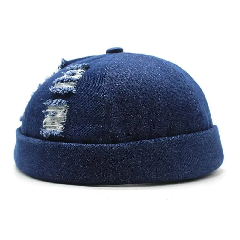 HZM-23390 Denim vintage broken Men Docker Cap Brimless Hat Retro Adjustable Literary Landlord Sailor Cap Hip Hop Hat