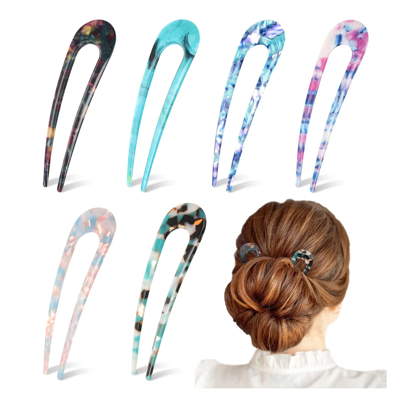 4.3 Inch Cellulose Acetate resin Tortoise Shell 2 Prong Updo Chignon French Hair Fork Sticks Accessory Hairpin U Shaped Hair Pin
