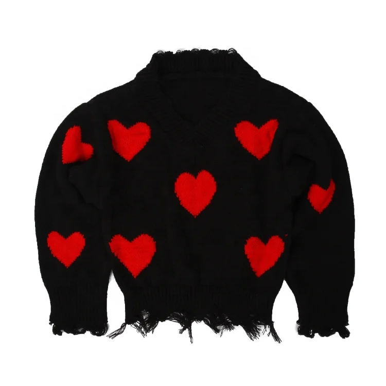 2020 New Arrival Mommy and Me Heart-shaped Distressed Sweater customizable  Sweater