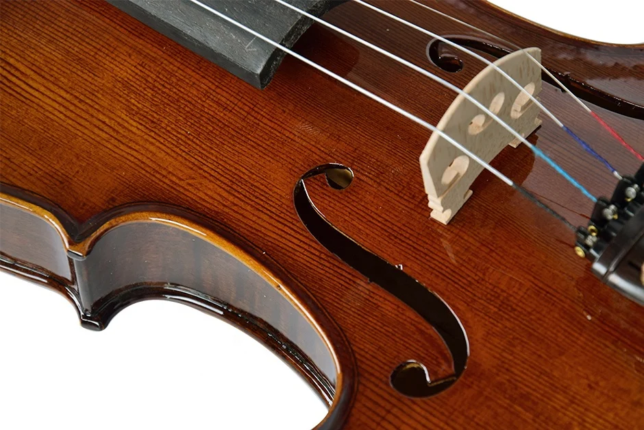 OEM professional China made high end solid spruce wood maple wood glossy 4/4 size violin with rosin bow case