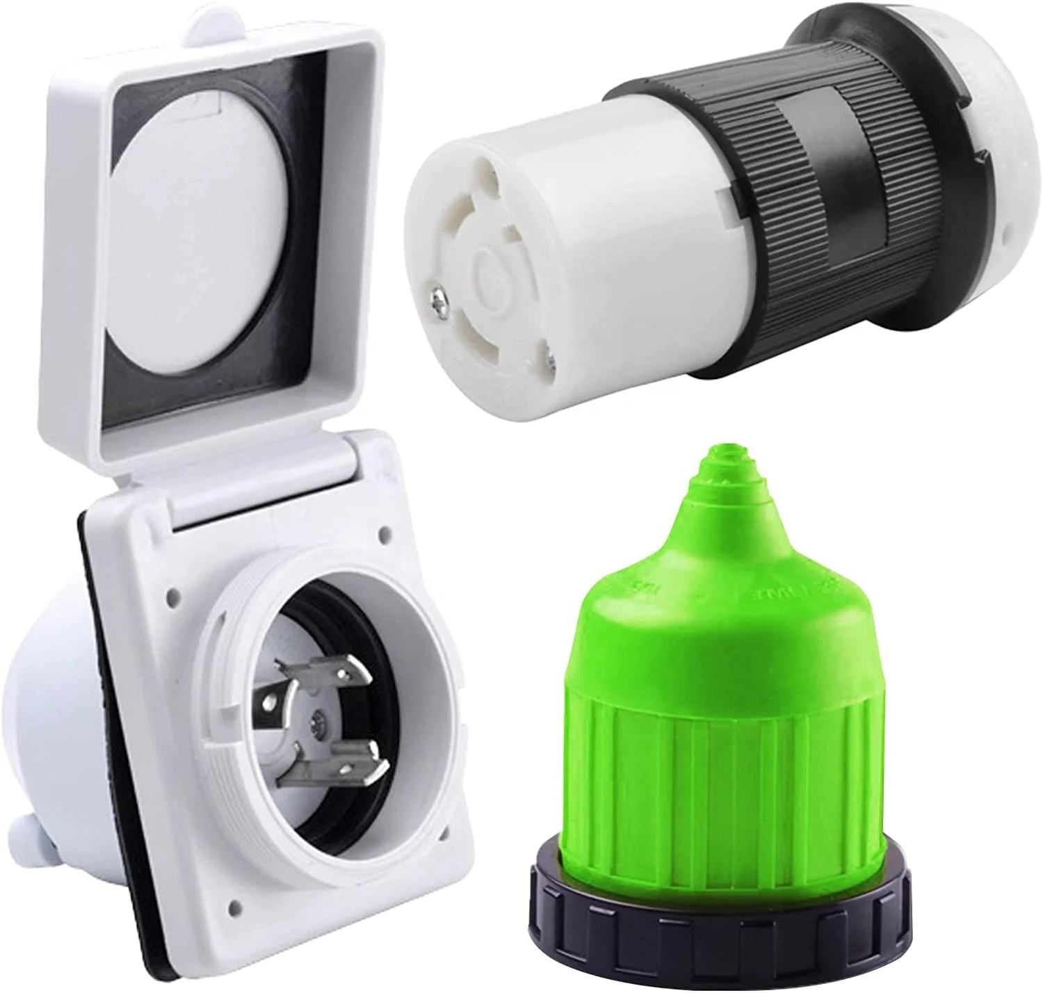 J613 30 AMP RV Trailer Marine Power Cord Power Inlet  Female Twist Locking Connector  Weatherproof Boot Kit