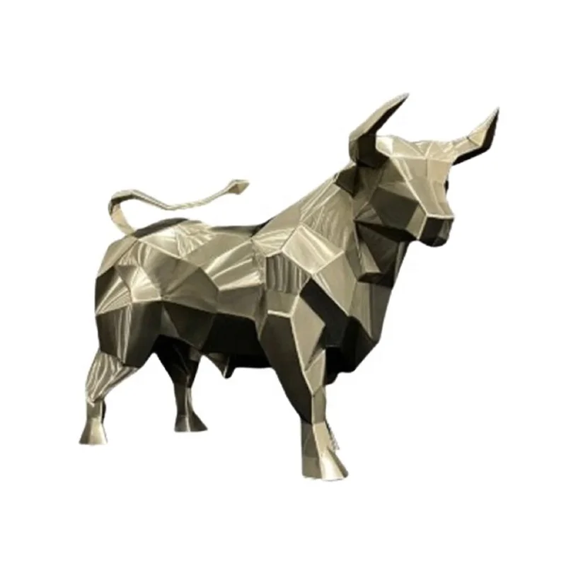 Life Size Outdoor Stainless Steel Geometric Bull Sculpture Animal Statue