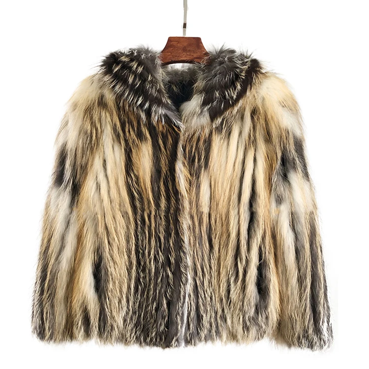 
Wholesale Woman Winter Fox Fur Coat Hooded Knitted Fur Jacket 