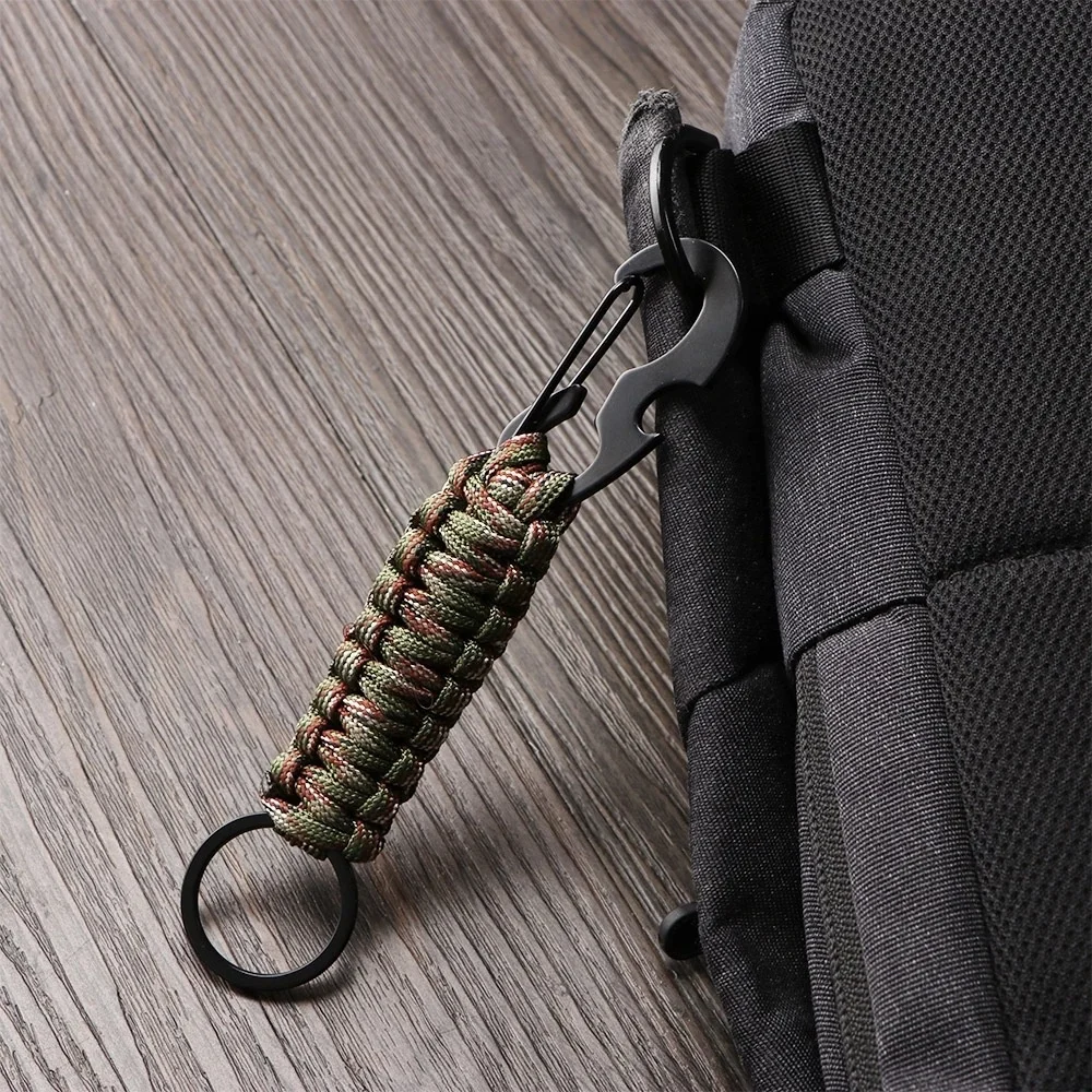 Outdoor 14M Carabiner Keychain Pendant Camping Paracord Cord Rope Survival Kit Emergency Knot Nylon climbing KeyChain