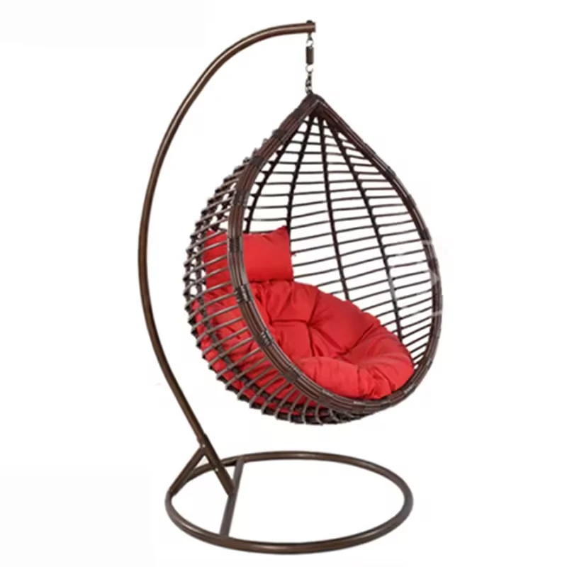 Modern Garden Furniture Courtyard Outdoor Patio Balcony Rattan Egg Hanging Single Color Cushion Swing Egg Pod Chair with Stand