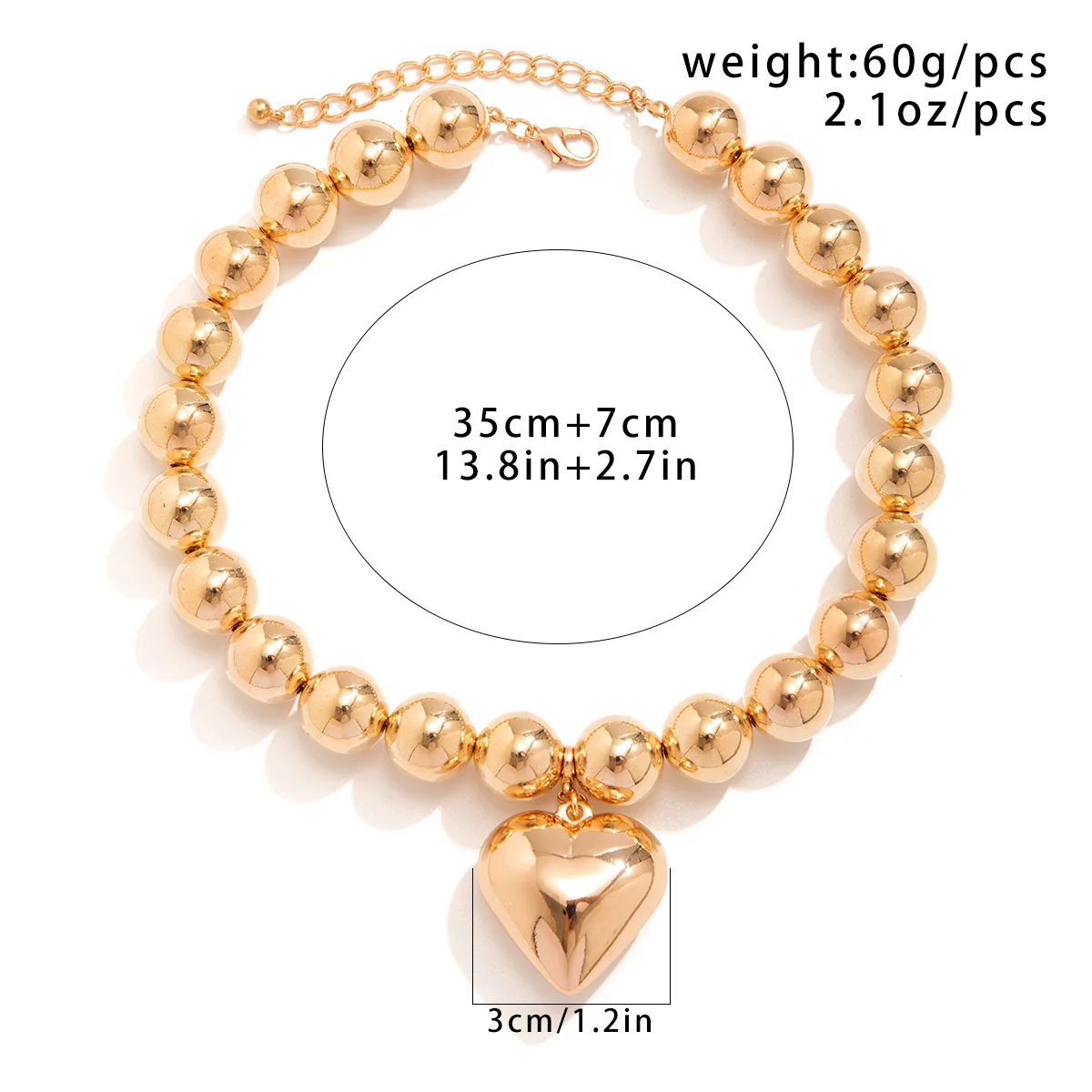 2024 Punk Designer Acrylic CCB Ball Beaded Collar Necklace Exaggerated Pearl Heart Pendant Chunky Necklace For Women