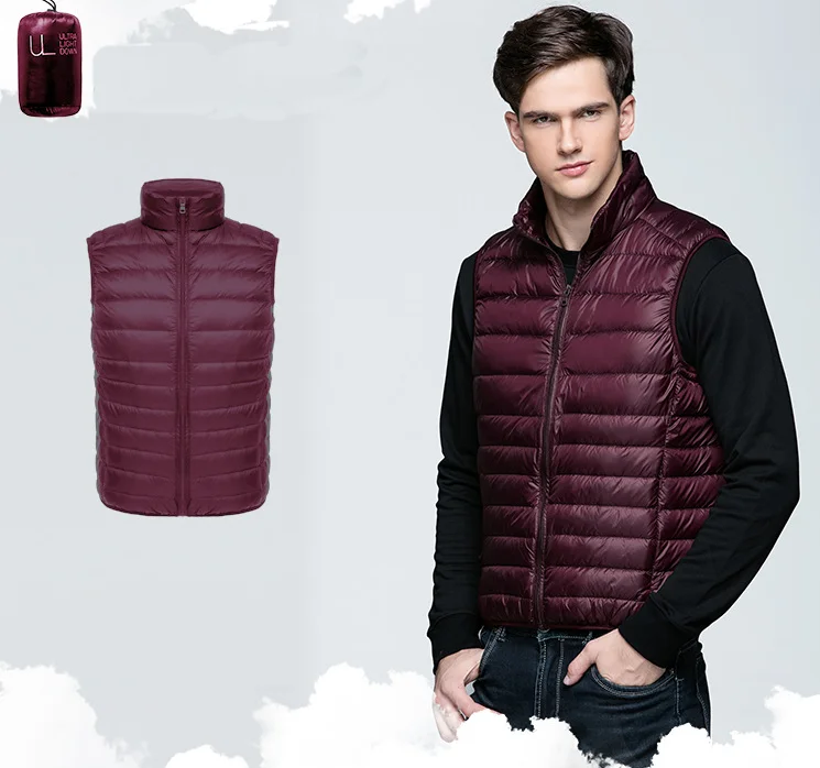 Мужской пуховой жилет, пуховая куртка, ультралегкий пуховик с белым утиным пухом, упакованный пуховик с водоотталкивающей внешней курткой