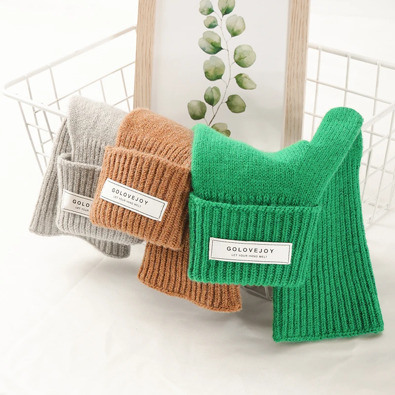 REXCHI DZ138 Japan Korea Style New Cashmere Brushed Knitted Gloves Lady Jacquard Touch Screen Gloves Keep Warm Winter Gloves