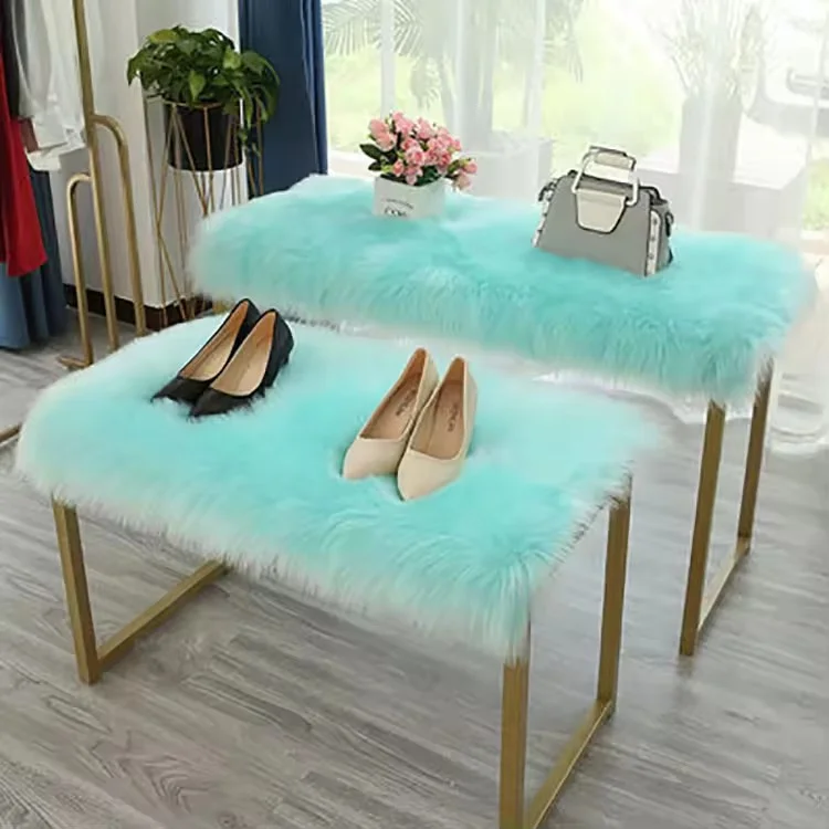 Colorful Clothing Shop Plush Cloth Fabric Retail Table Display Clothing Rack Gold Apparel Retail Nesting Table
