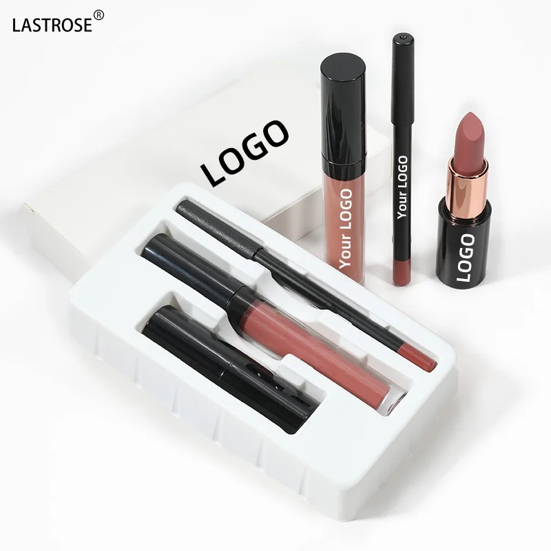 Wholesale Cosmetics Makeup Lipstick & Lipgloss & Lip Liners 3 in 1 Waterproof Vegan Solid Lipstick & Lip Liner Kit
