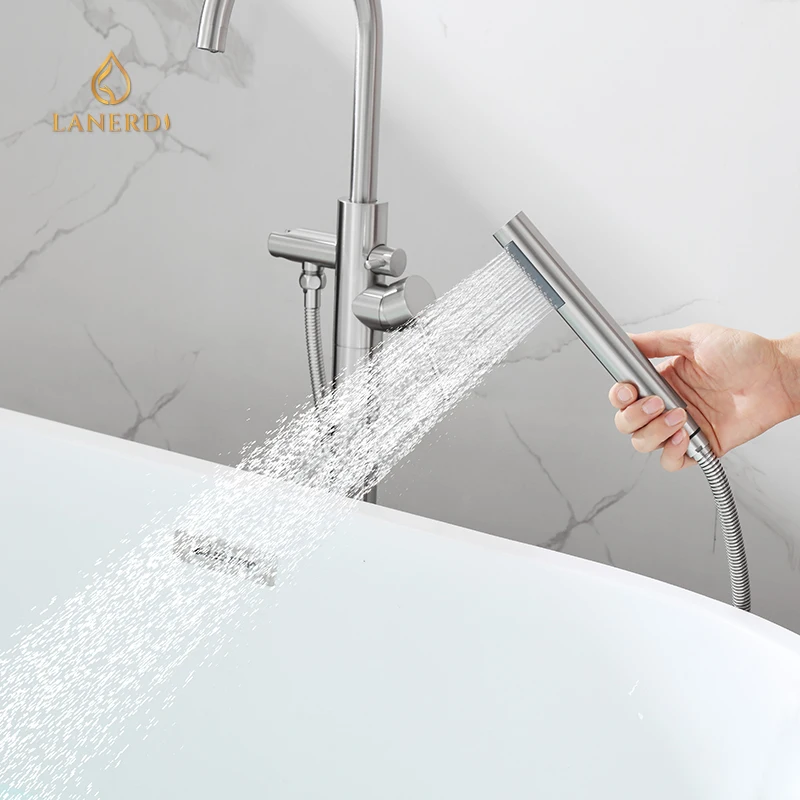 UPC Nickel Brushed Freestanding Free Standing Floor Mounted Bath Tub Faucet Taps Floor Faucet
