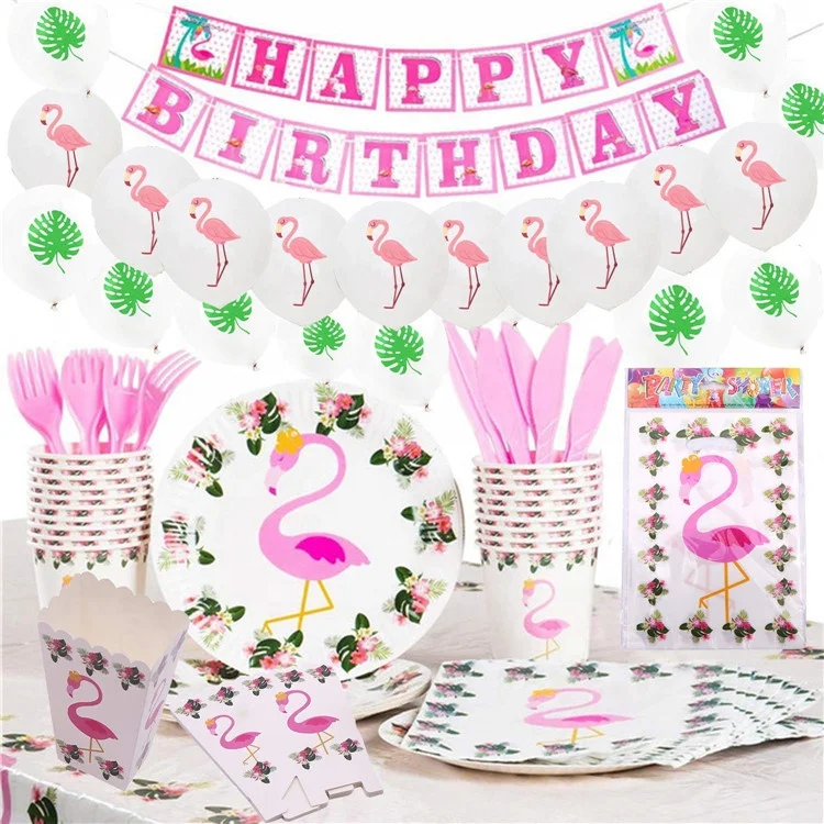 UMISS Paper 98Pcs Complete Party Decorations for Tropical Birthday, Luau Summer Hawaiian Party Favors Flamingo Party Supplies
