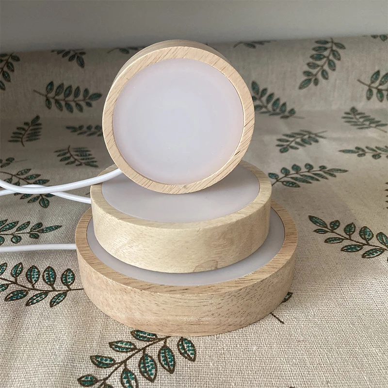 2024 new product round shape LED wooden light base 3D acrylic panel lamp wood table lamp for christmas gift