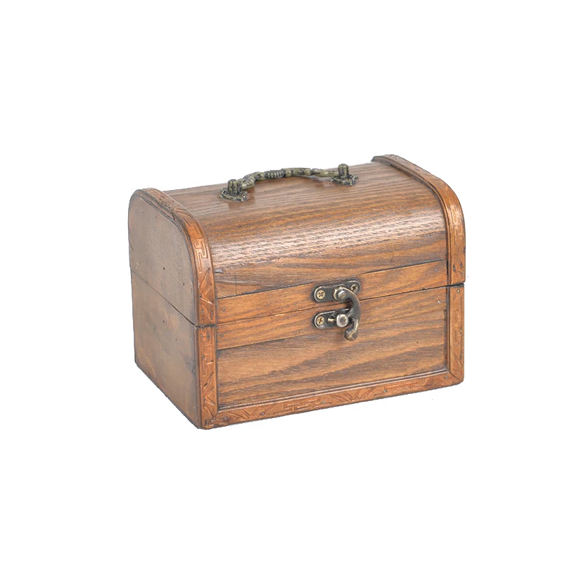Portable jewelry box lockable wooden treasure box