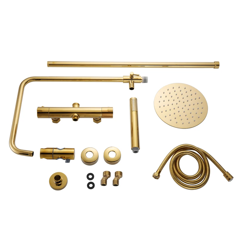 Gold Rain Shower Stainless Steel System Thermostatic Bathoroom Shower Mixer 6168G