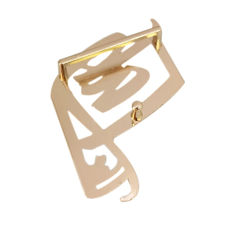 Fashion zinc alloy make Plating Custom Letter Logo Metal Brand Name Plate Belt Buckles