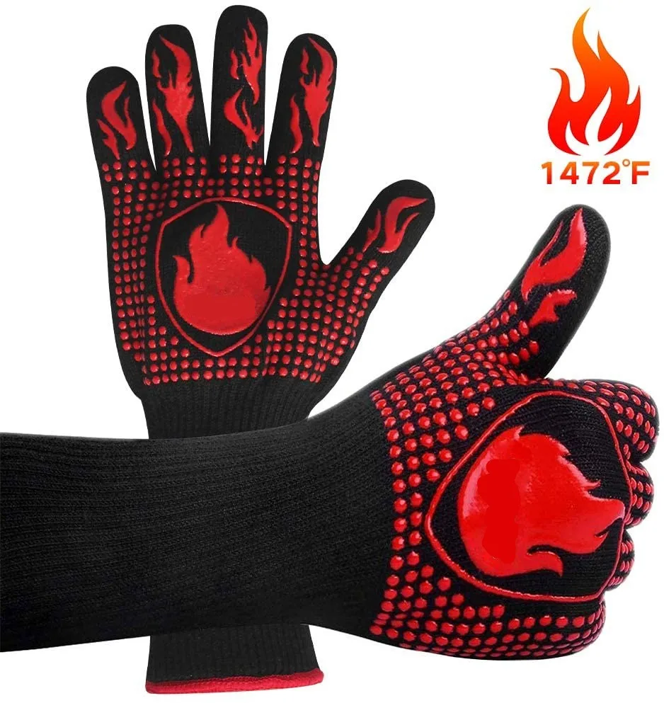Washable Long Extreme Hot Proof BBQ Grill Gloves Silicone Oven Mittens for Kitchen Cooking Baking