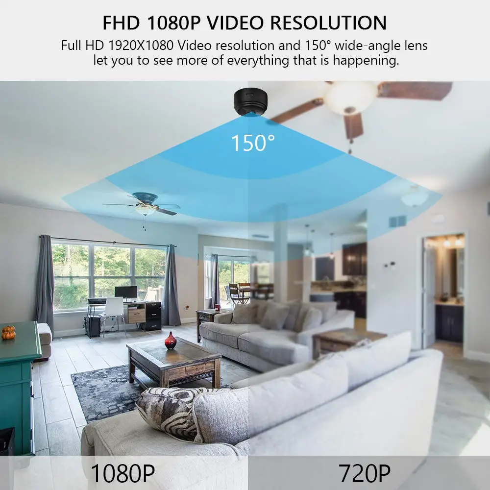 Full 1080P Audio Night Version Motion Sensor Support SD Card for iPhone Android Detection Nanny Surveillance Cam