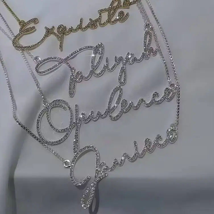 Hot Sale Personalise Custom Diamond Letter Pendant Stainless Steel Chain My Name Necklace For Men Women