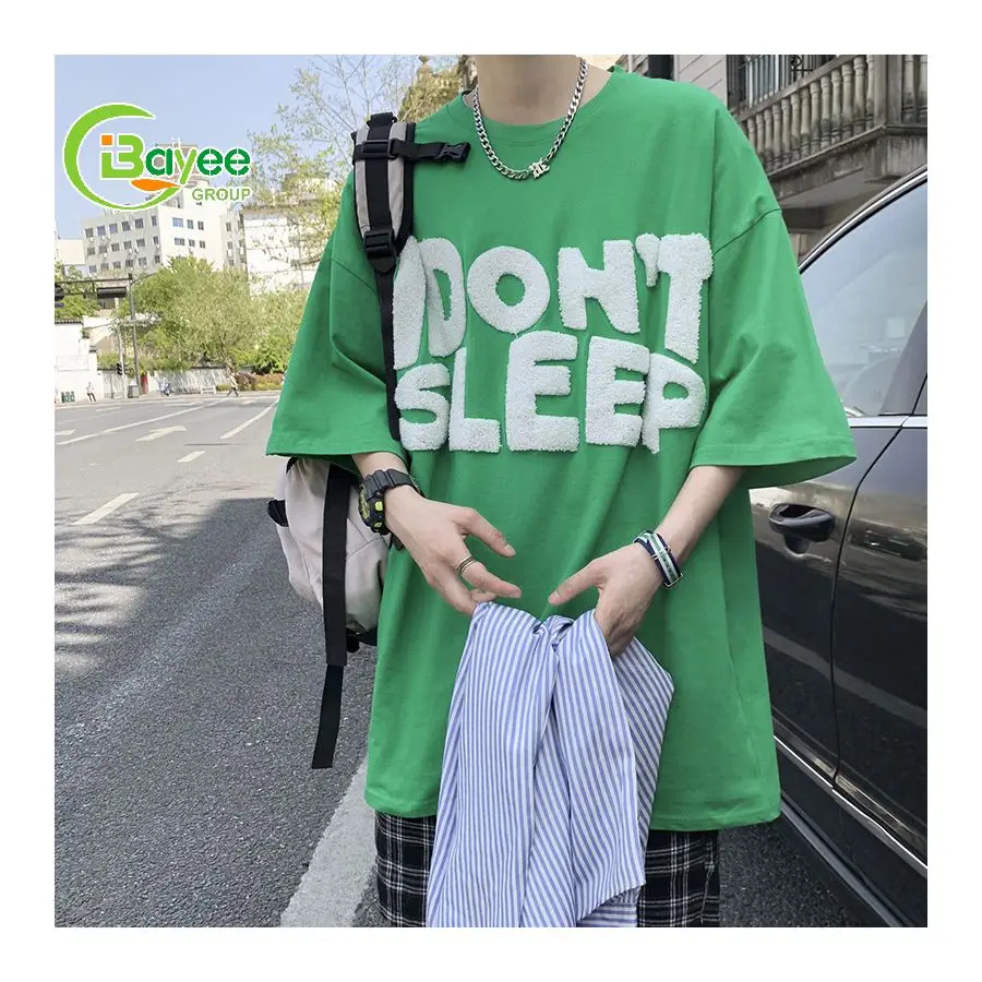 100 Cotton Drop Shoulder Chenille Letter Embroidery T Shirt Manufacturer Streetwear T-Shirts Men Custom Printing Heavy Cotton