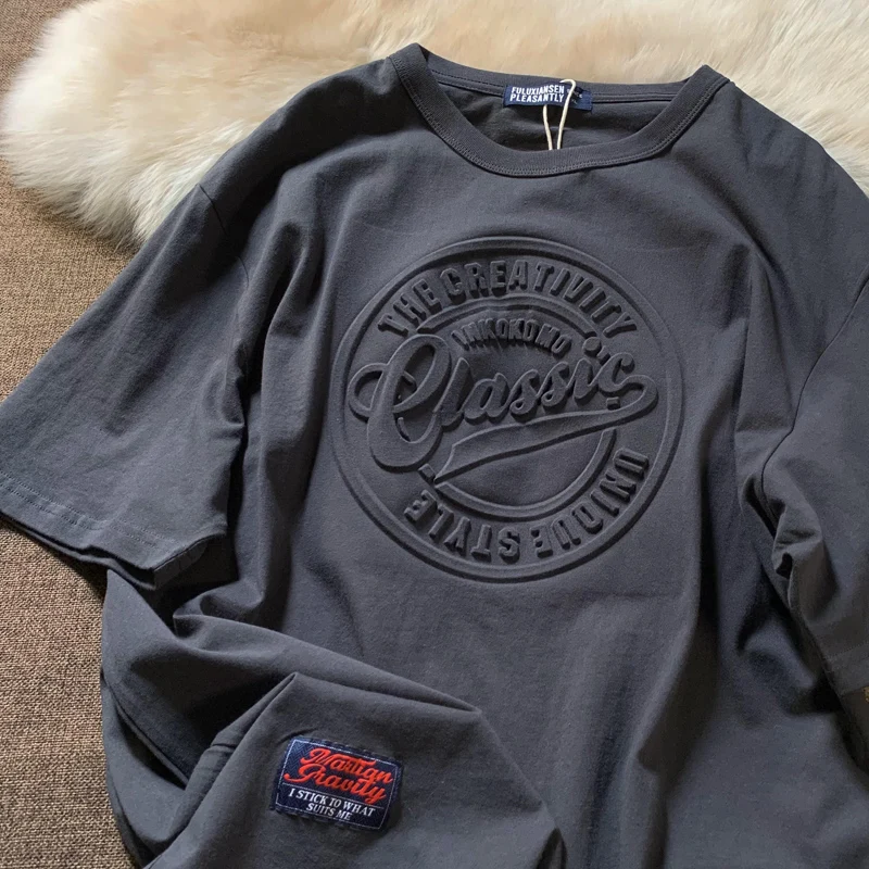 2022 Custom Fashion Embossed Tee 100% Cotton T shirts Pullover Premium Men Custom Embossed summer logo  Shirt