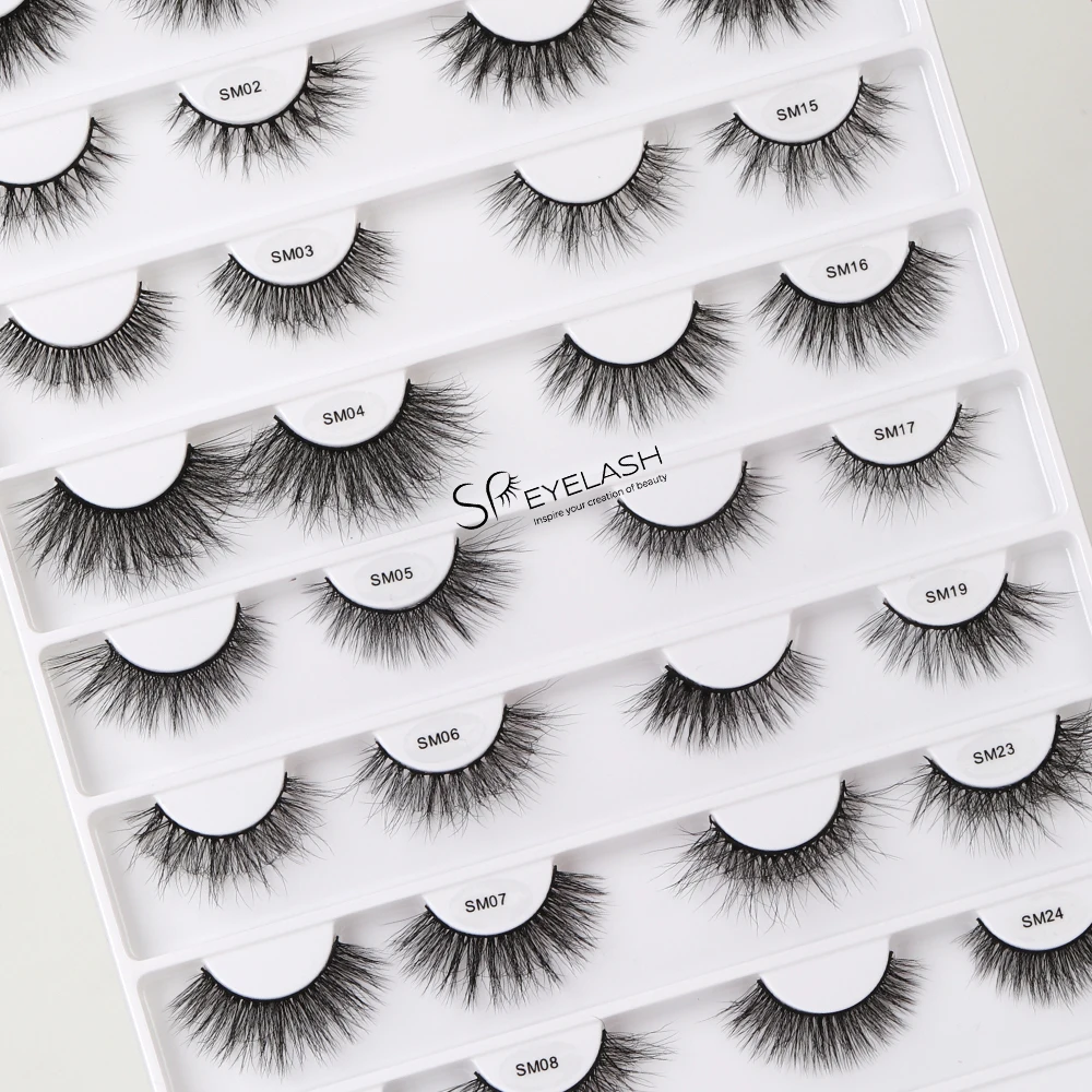 SP EYELASH Wholesale faux mink strip lashes 15mm 20mm glitter lashes strips Private Label Packaging Natural Full Strip lashes