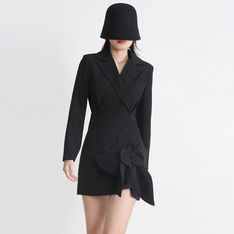 TWOTWINSTYLE Fashion Long Sleeve High Waist Tunic Patchwork Floral Blazer Woman Dresses Formal