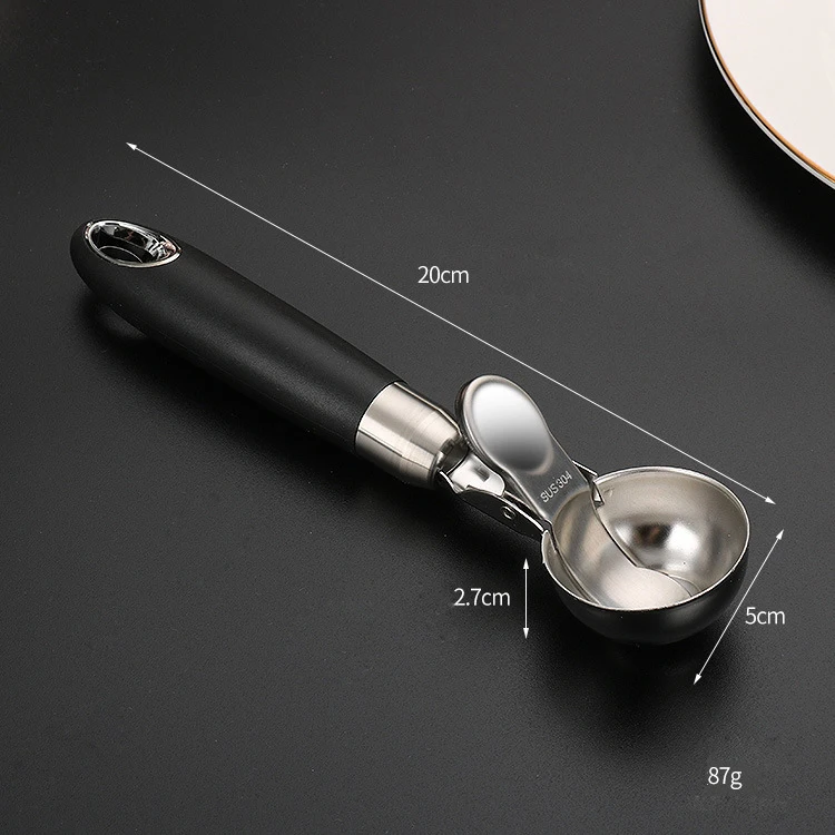 Kitchen Ice Cream Tools Spoon Metal 304 Stainless Steel Meat Ball Ice Cream Scoop with Ring Handle