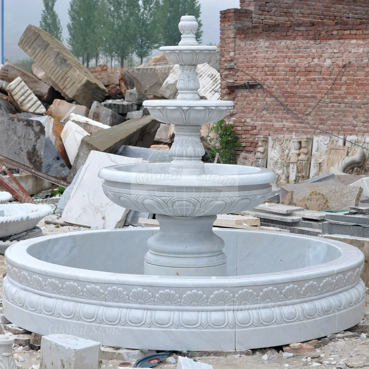 Hand Carved Large Outdoor Garden White Grey Granite Stone Pool 3 Tier Marble Water Fountain